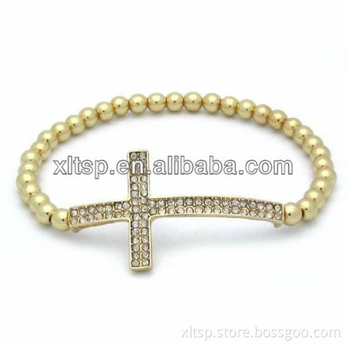 XLT-CB61 Bling Zircon Stone !! Metal Beaded Cross Bracelet